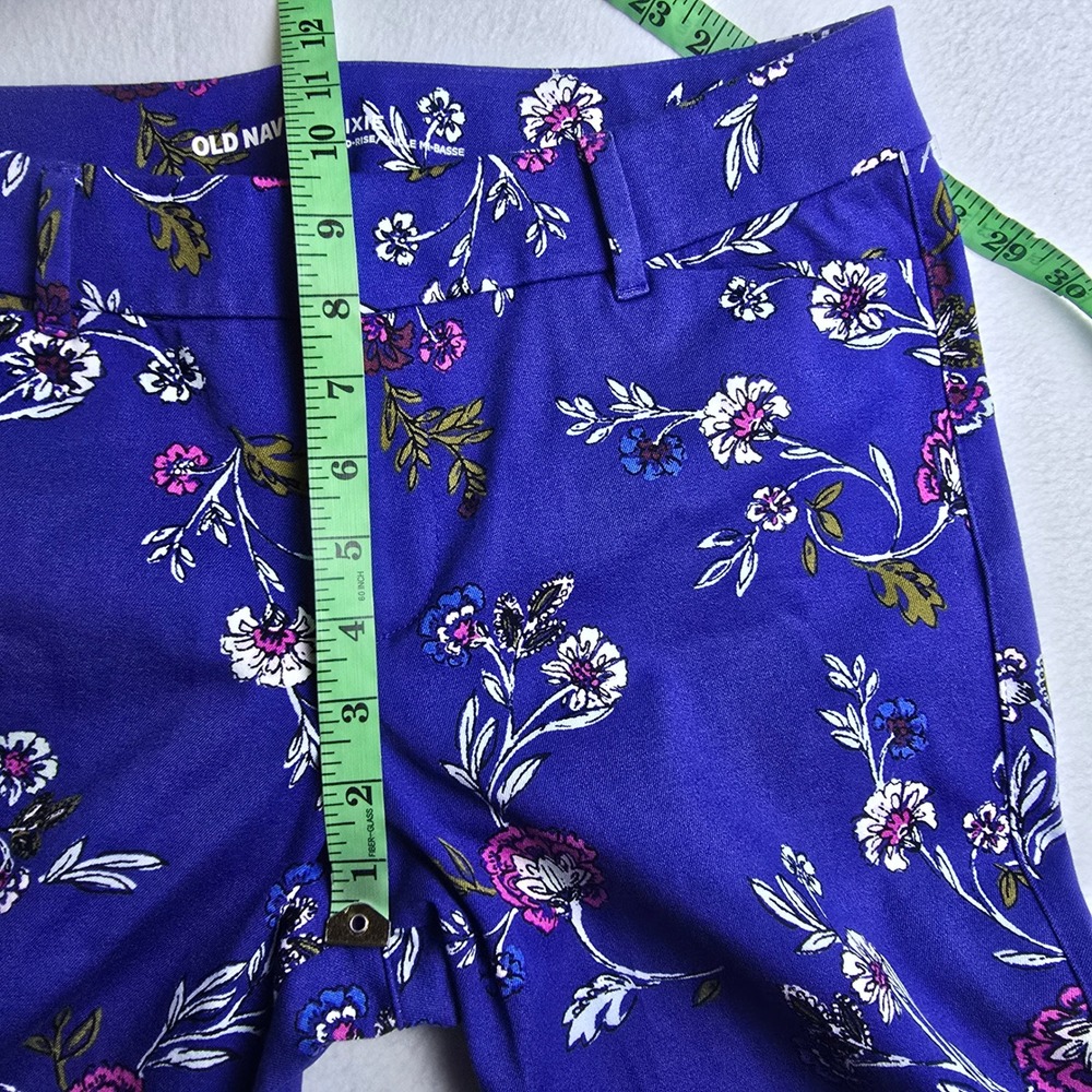 Old‎ Navy NWOT Pixie Mid-Rise Ankle Pants Blue Floral Slim Fit Trousers Size 8 - Picture 7 of 9